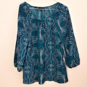 Banana Republic Sheer Blouse Waist tie Swirls M Career